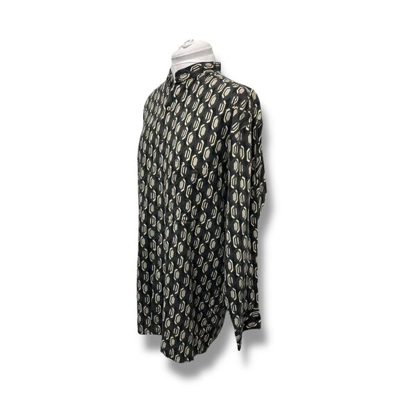 Vintage 90s Zeidler & Zeidler Geometric Pattern Rayon Dress Shirt S - Picture 3 of 10